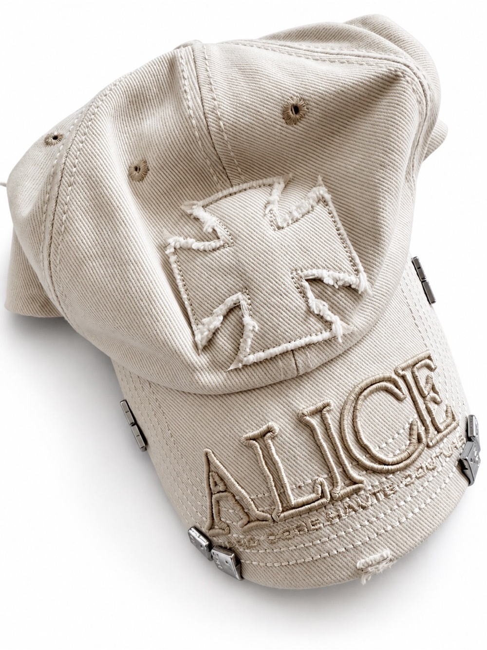 Ksubi Alice Embroidered Cap in Beige